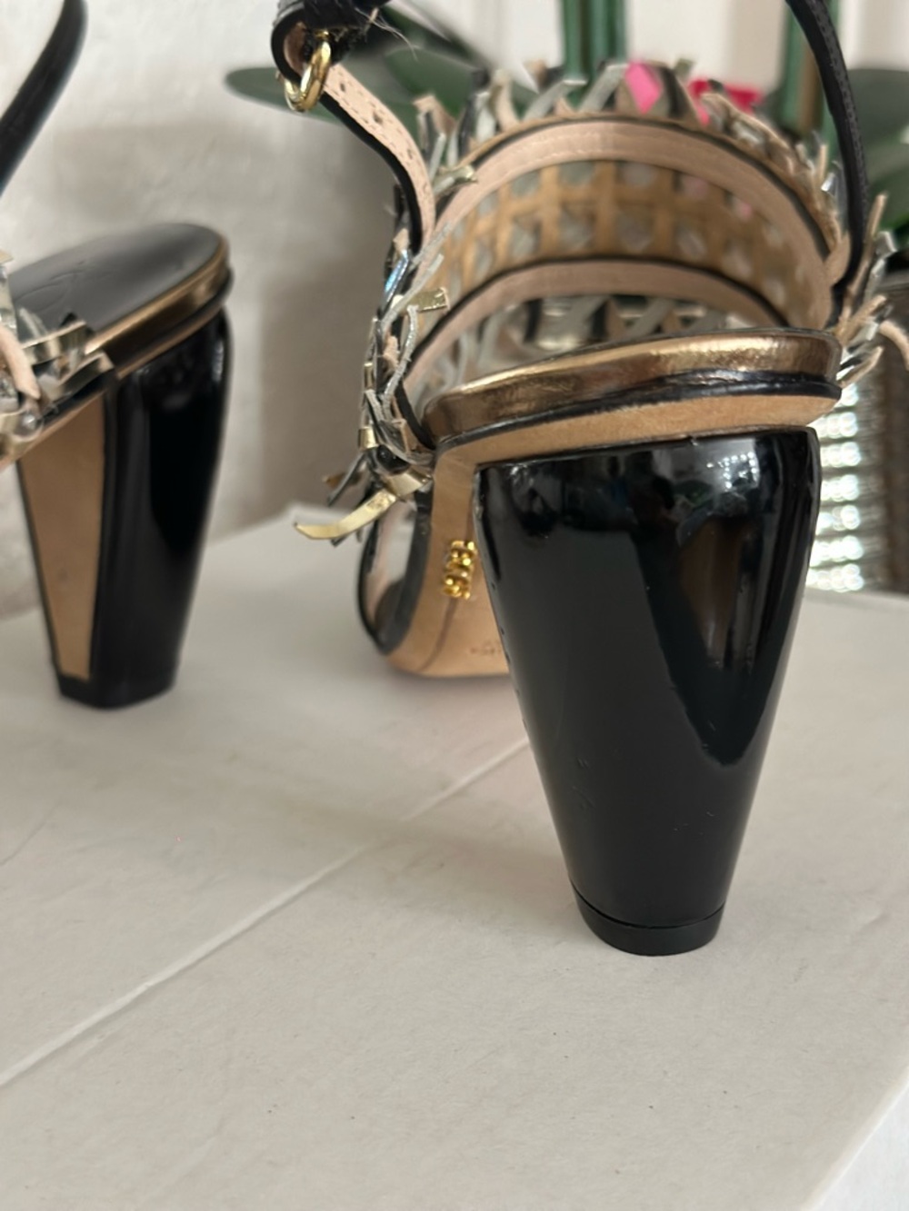 Rodo Black Heeled Sandals with Silver Metallic Fringe - Picture 6 of 10